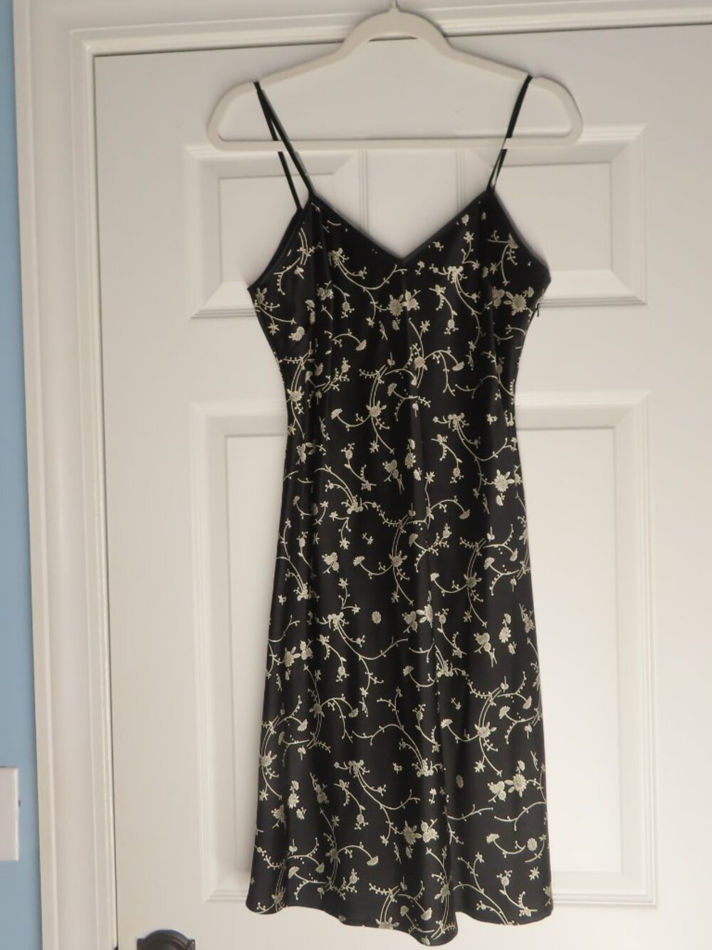 100% Silk Floral Dress Spaghetti Straps Black Whimsigoth Dark Fairy Cocktail 4
